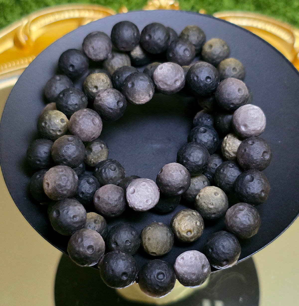 Gold and Silver Sheen Obsidian Moon Stretch Bracelet 11mm