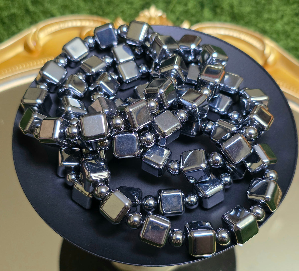 Hematite Cube Stretch Bracelet