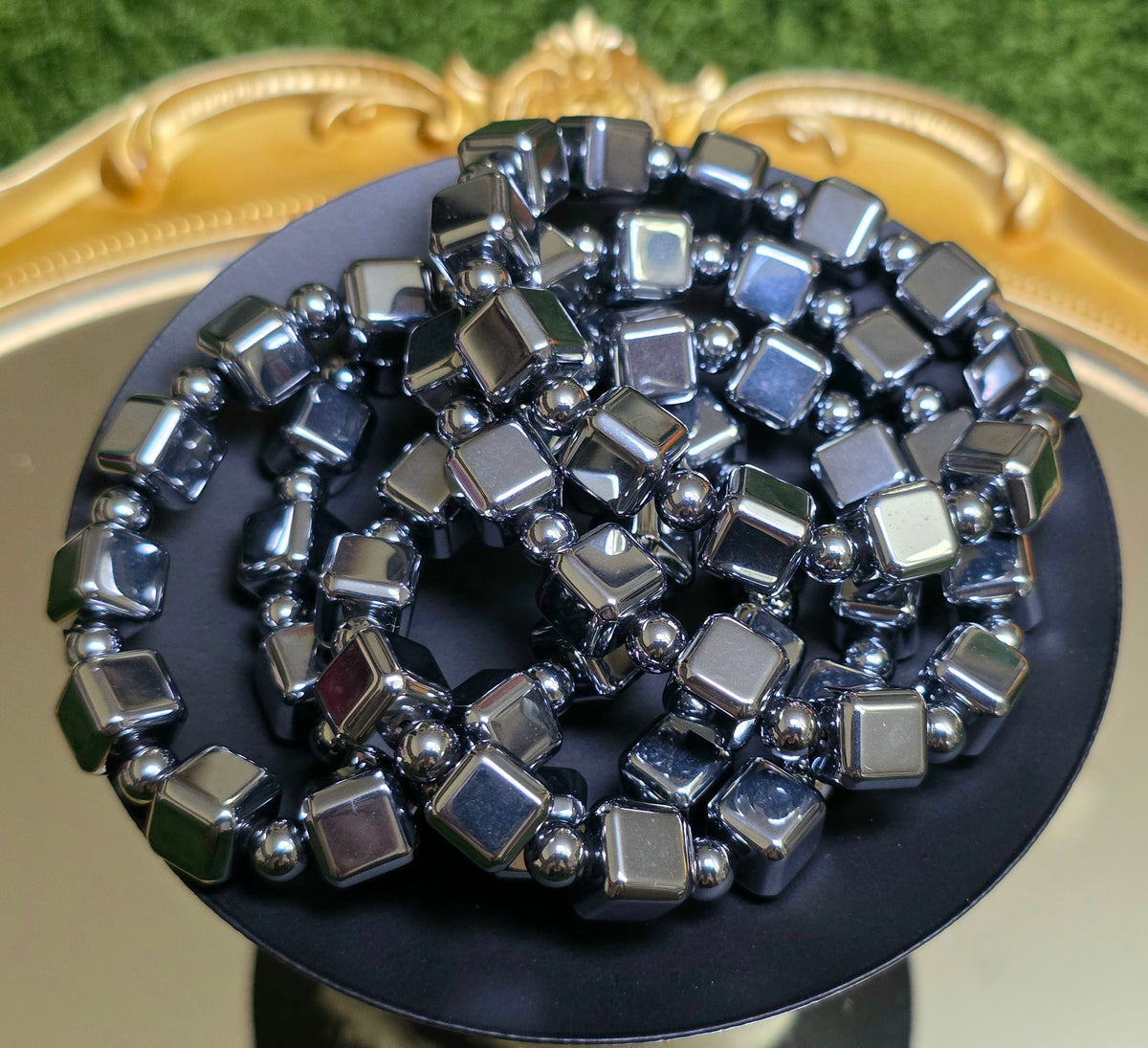 Hematite Cube Stretch Bracelet