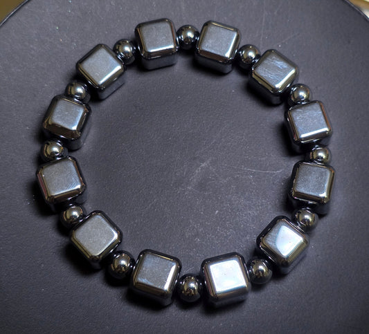 Hematite Cube Stretch Bracelet