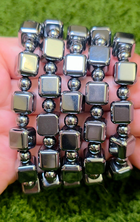 Hematite Cube Stretch Bracelet