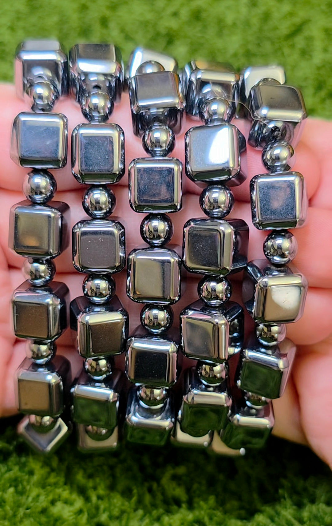 Hematite Cube Stretch Bracelet