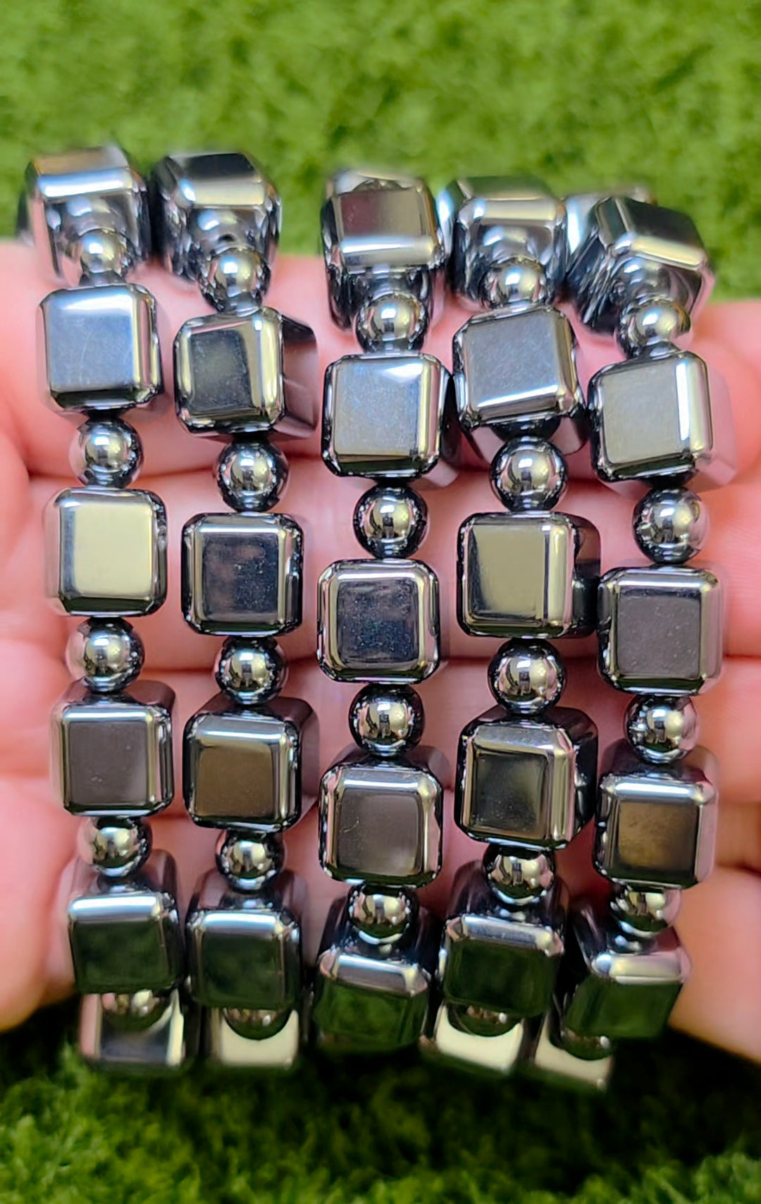 Hematite Cube Stretch Bracelet