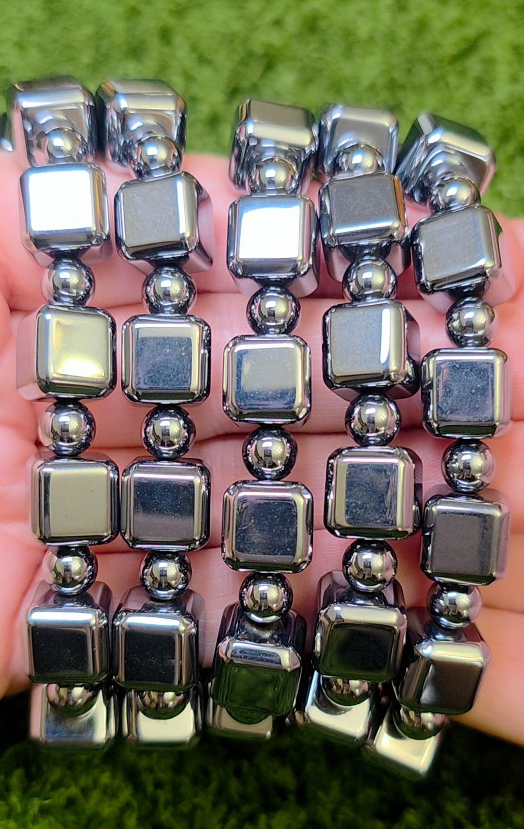 Hematite Cube Stretch Bracelet