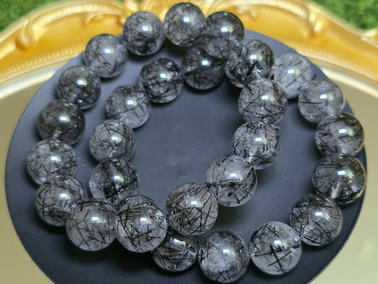 Black Rutile Quartz Statement Stretch Bracelet 15mm