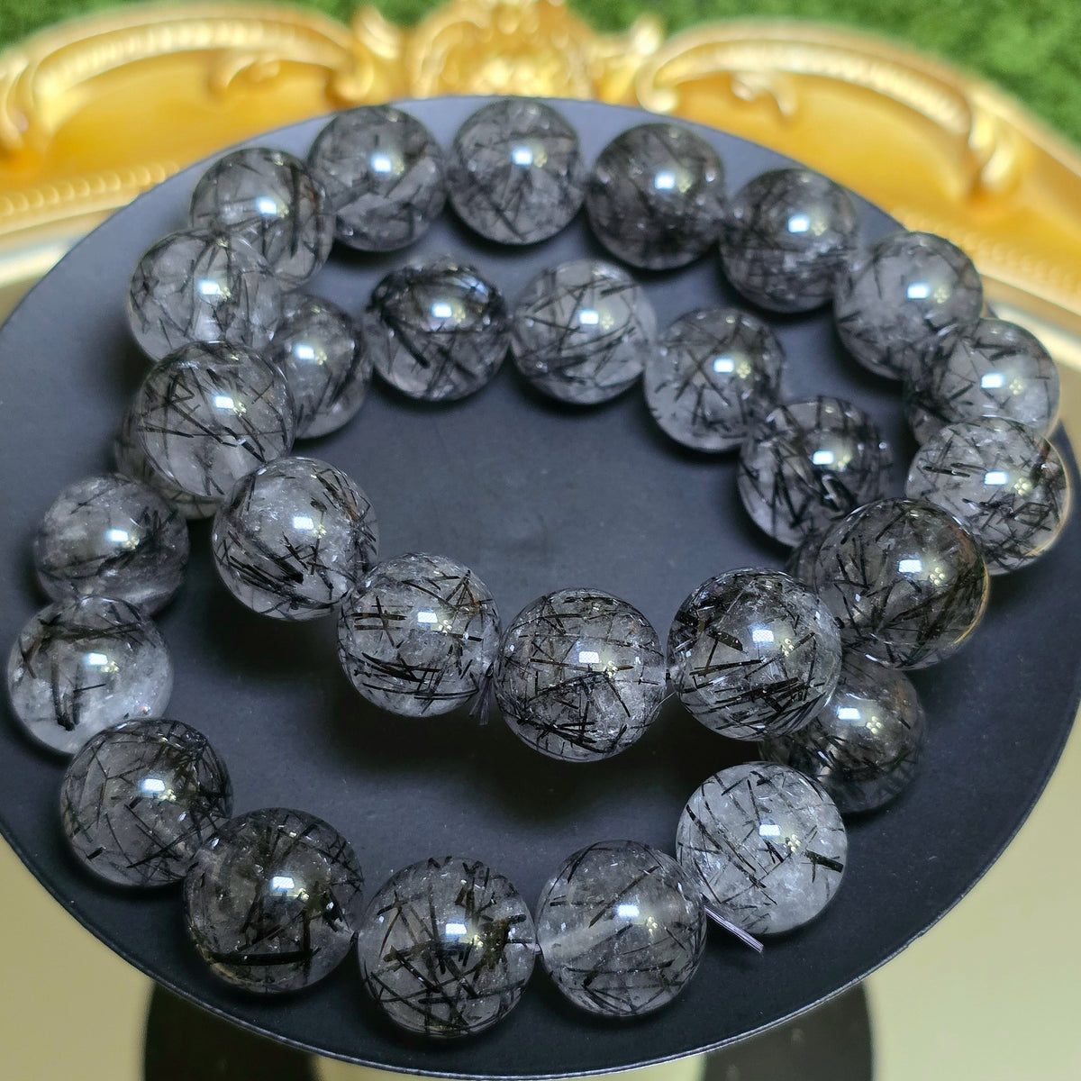 Black Rutile Quartz Statement Stretch Bracelet 15mm