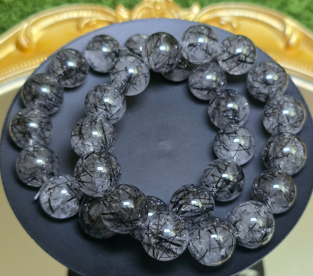 Black Rutile Quartz Statement Stretch Bracelet 15mm