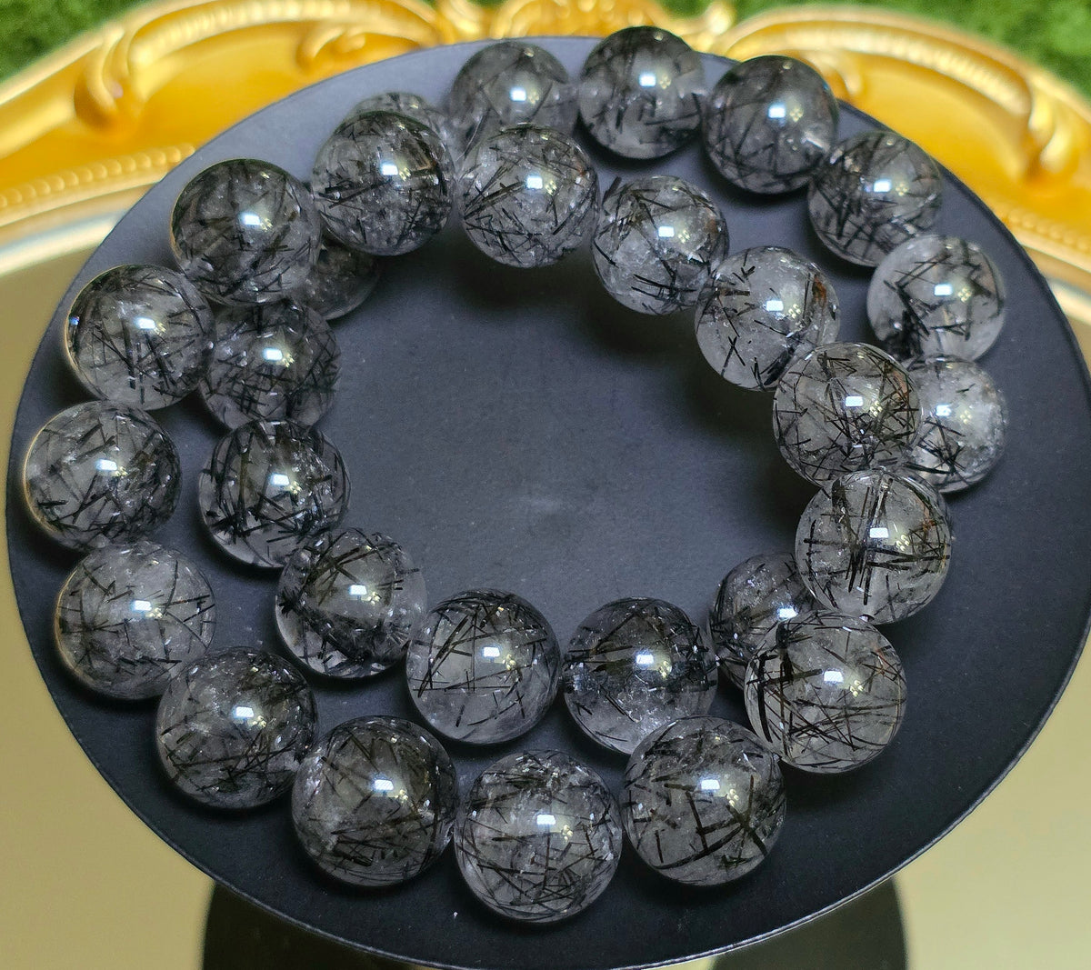Black Rutile Quartz Statement Stretch Bracelet 15mm