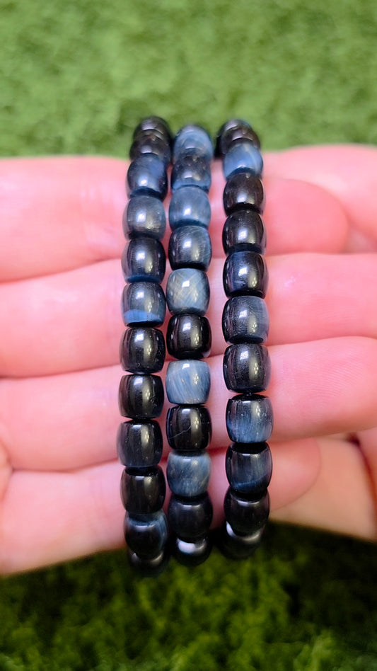 Blue Tigers Eye Barrel Bracelet 7mm