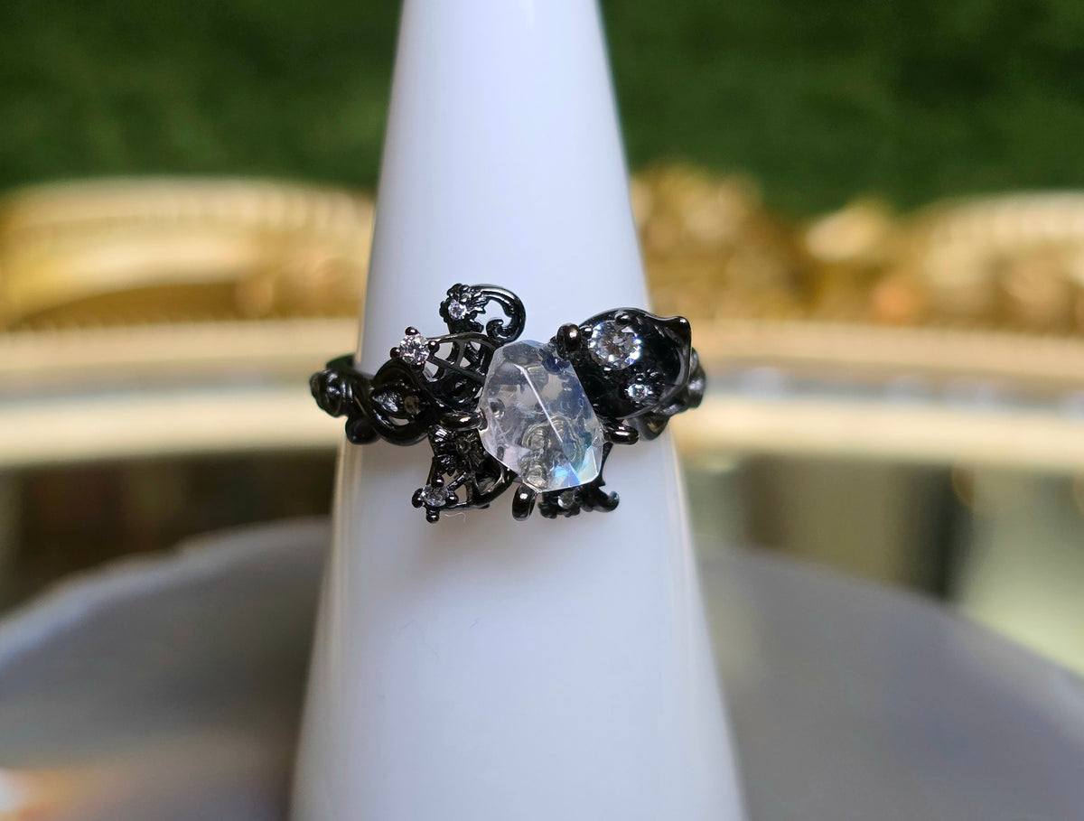Madagascar Moonstone Black Vine Ring