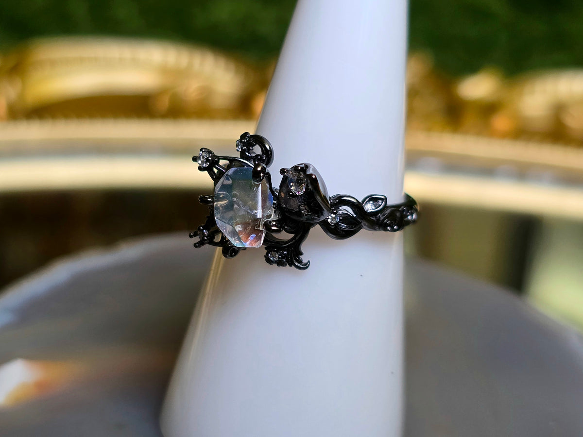 Madagascar Moonstone Black Vine Ring