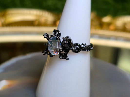 Madagascar Moonstone Black Vine Ring
