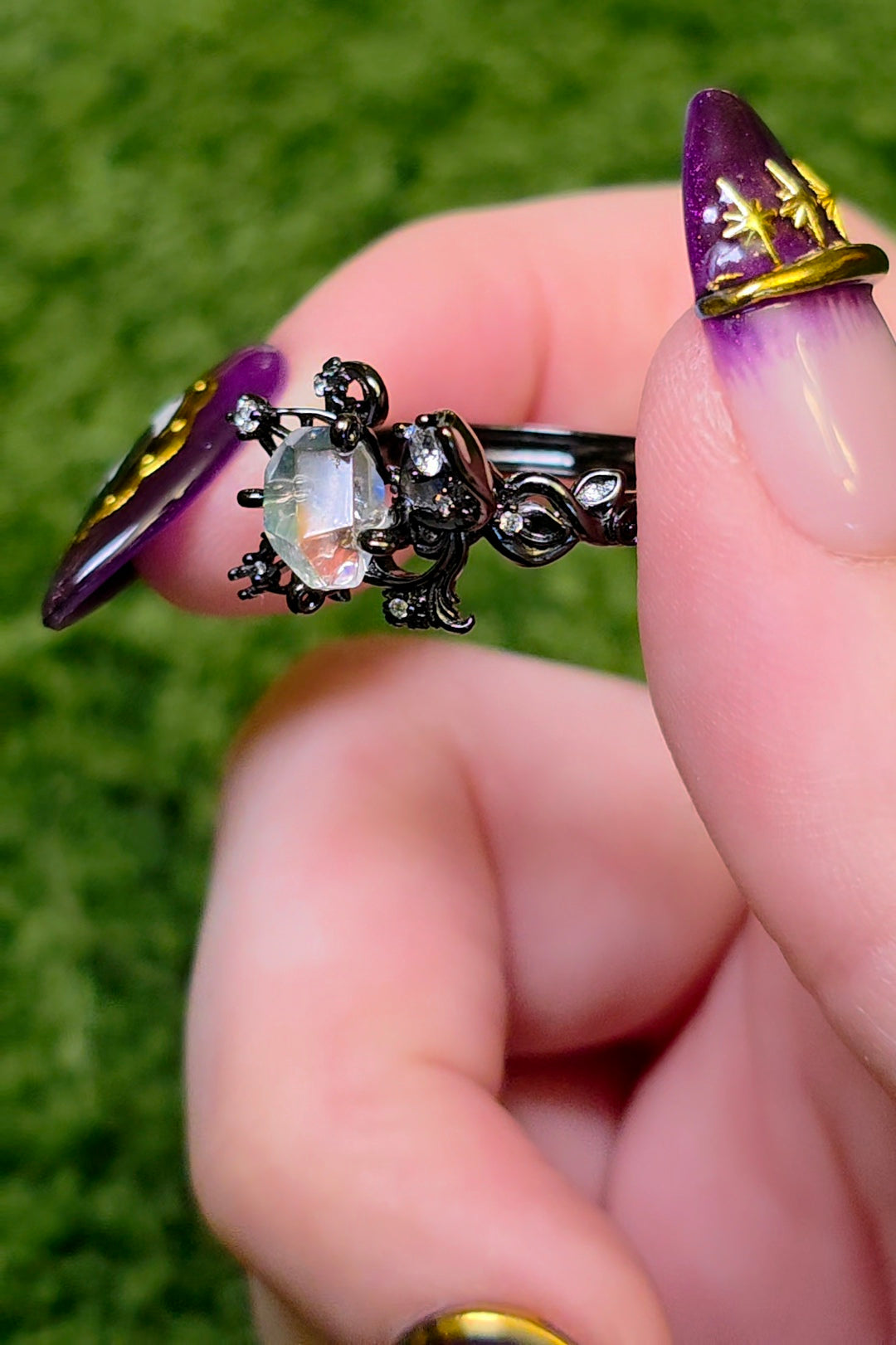 Madagascar Moonstone Black Vine Ring