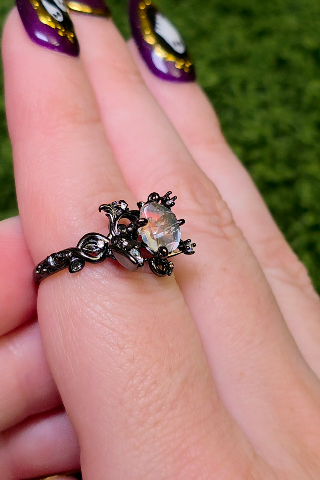 Madagascar Moonstone Black Vine Ring