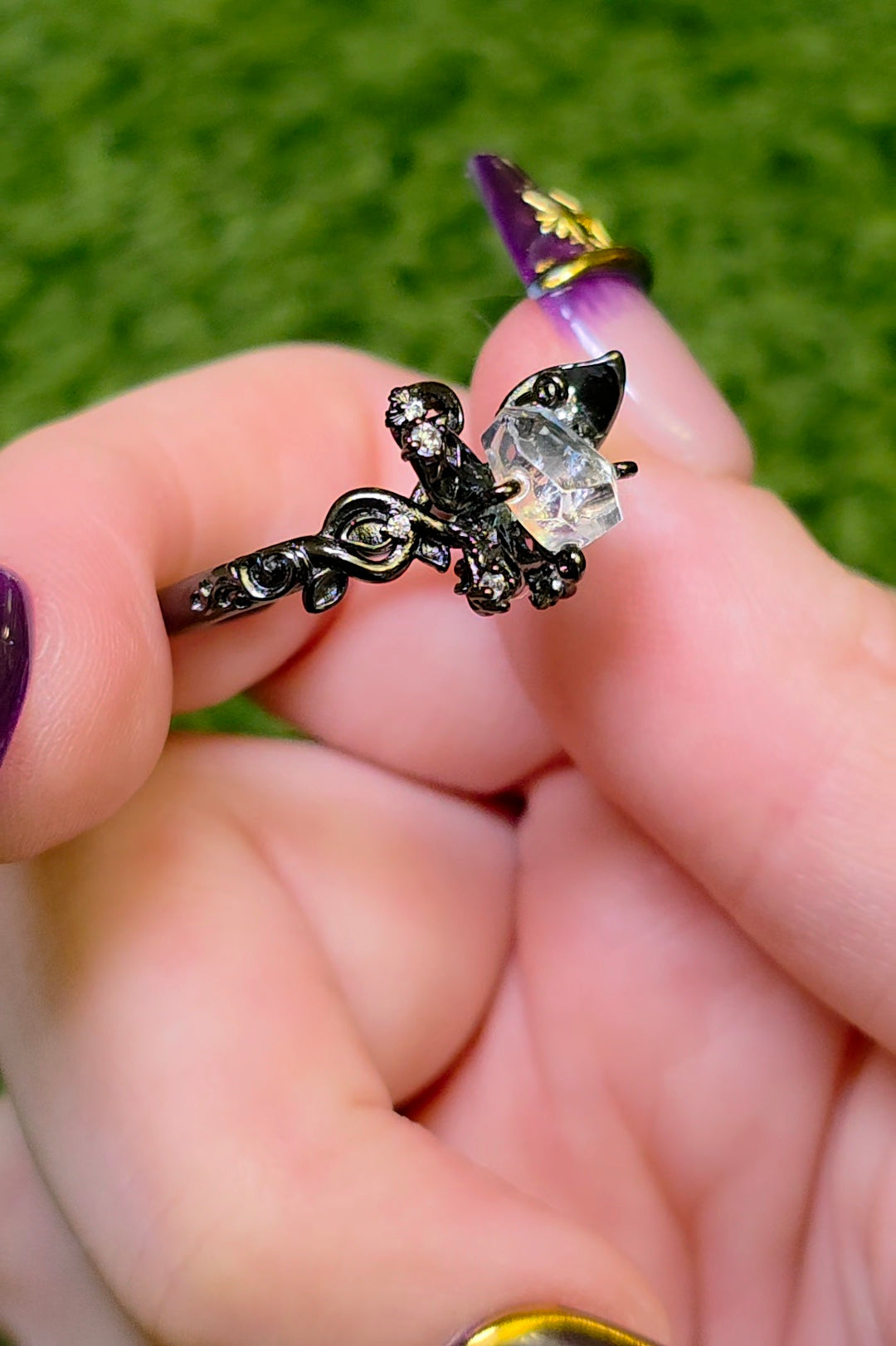 Madagascar Moonstone Black Vine Ring
