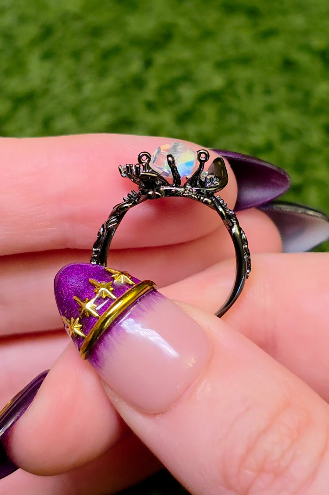 Madagascar Moonstone Black Vine Ring