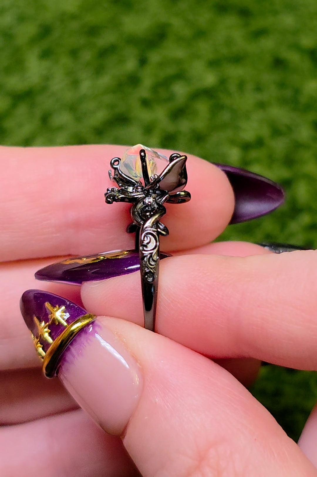 Madagascar Moonstone Black Vine Ring