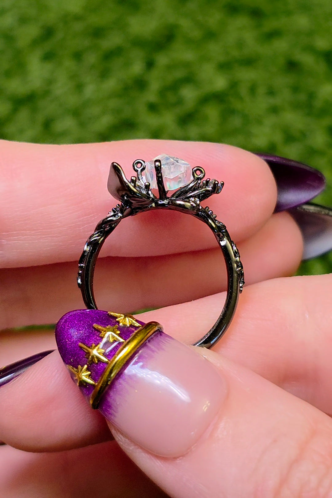 Madagascar Moonstone Black Vine Ring