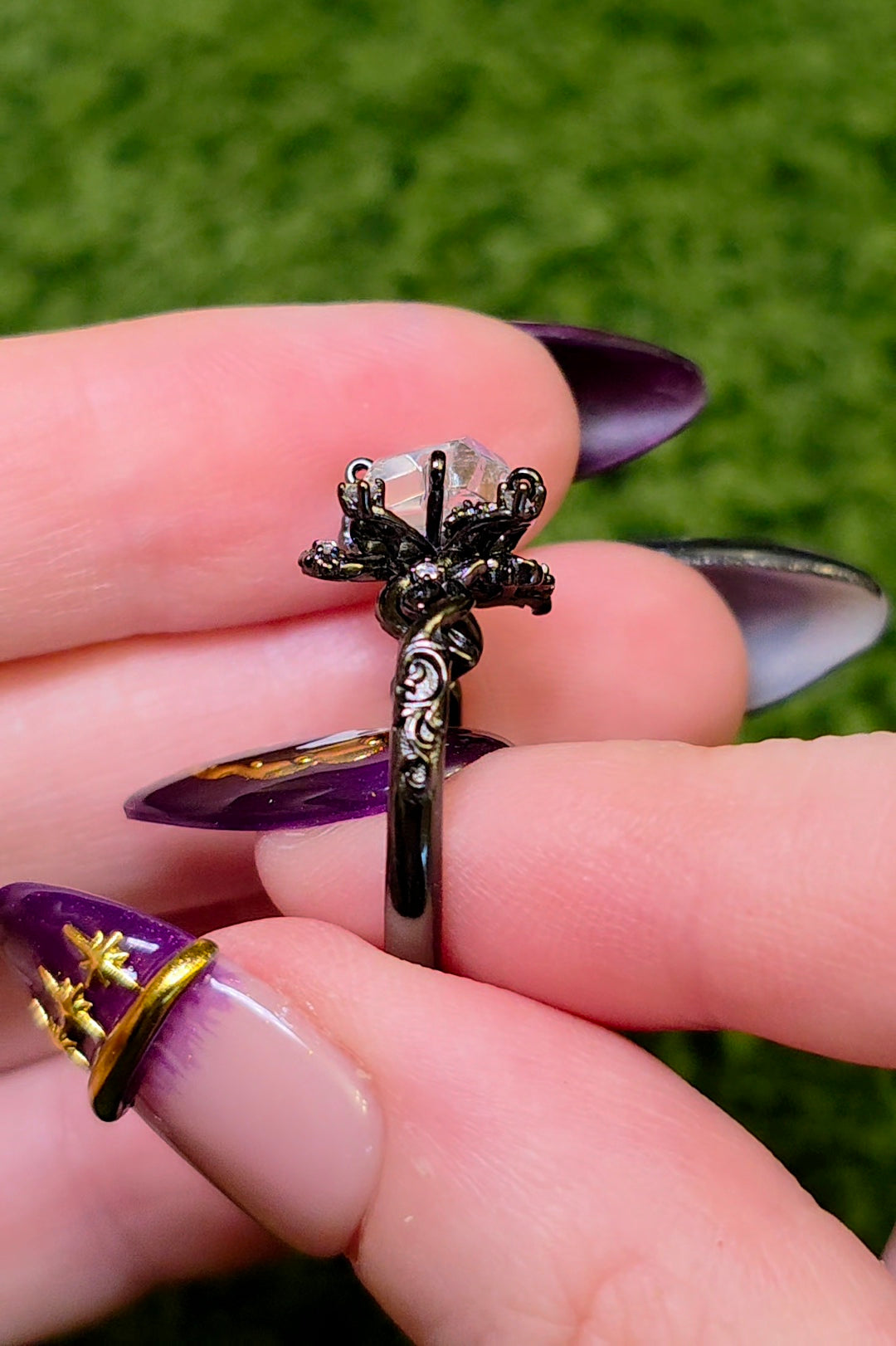 Madagascar Moonstone Black Vine Ring