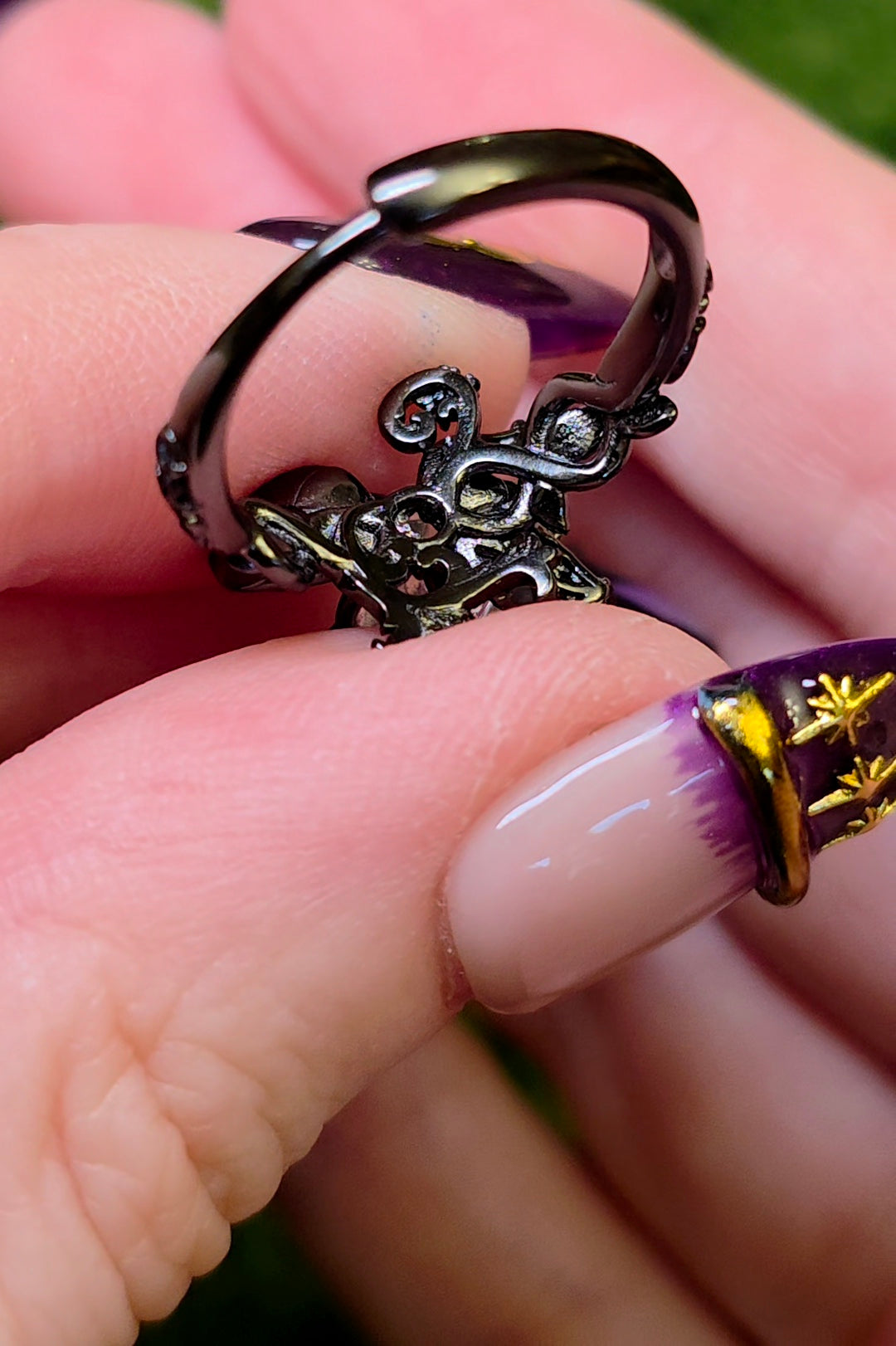 Madagascar Moonstone Black Vine Ring