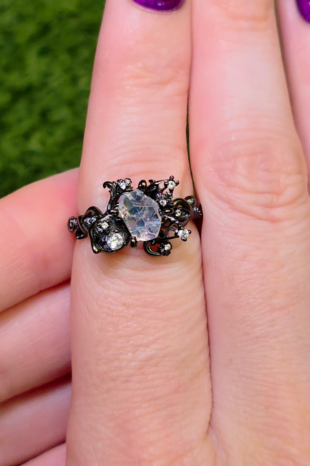 Madagascar Moonstone Black Vine Ring
