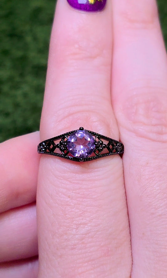 Amethyst Black Filigree Ring