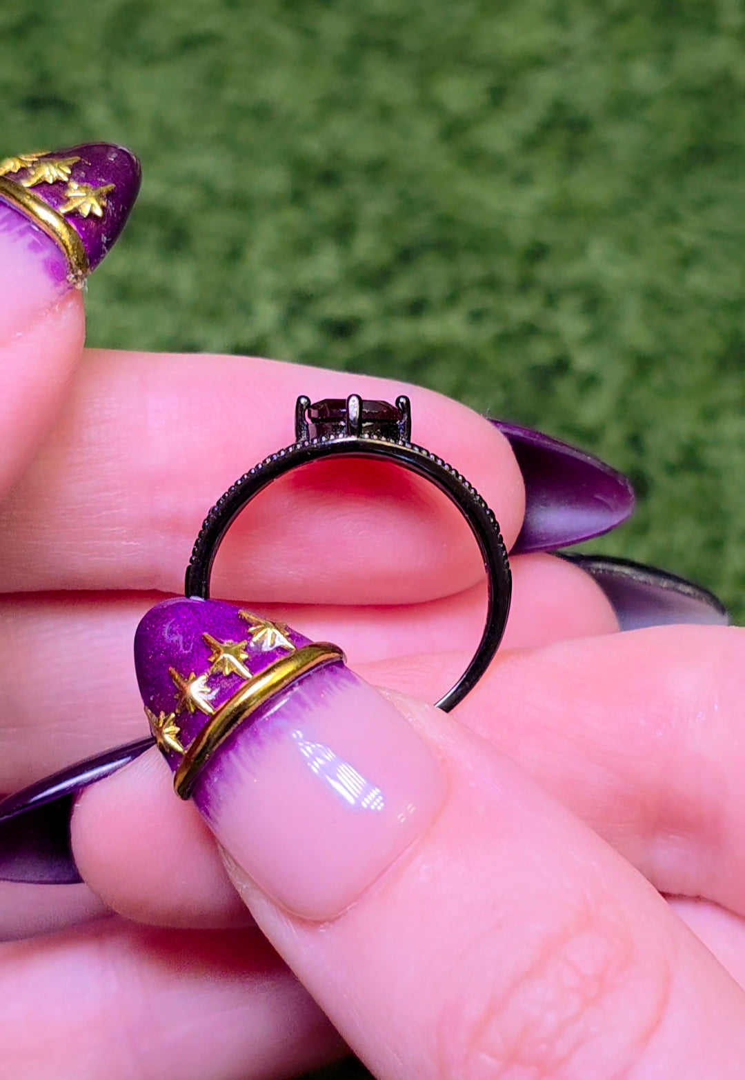 Red Garnet Black Filigree Ring