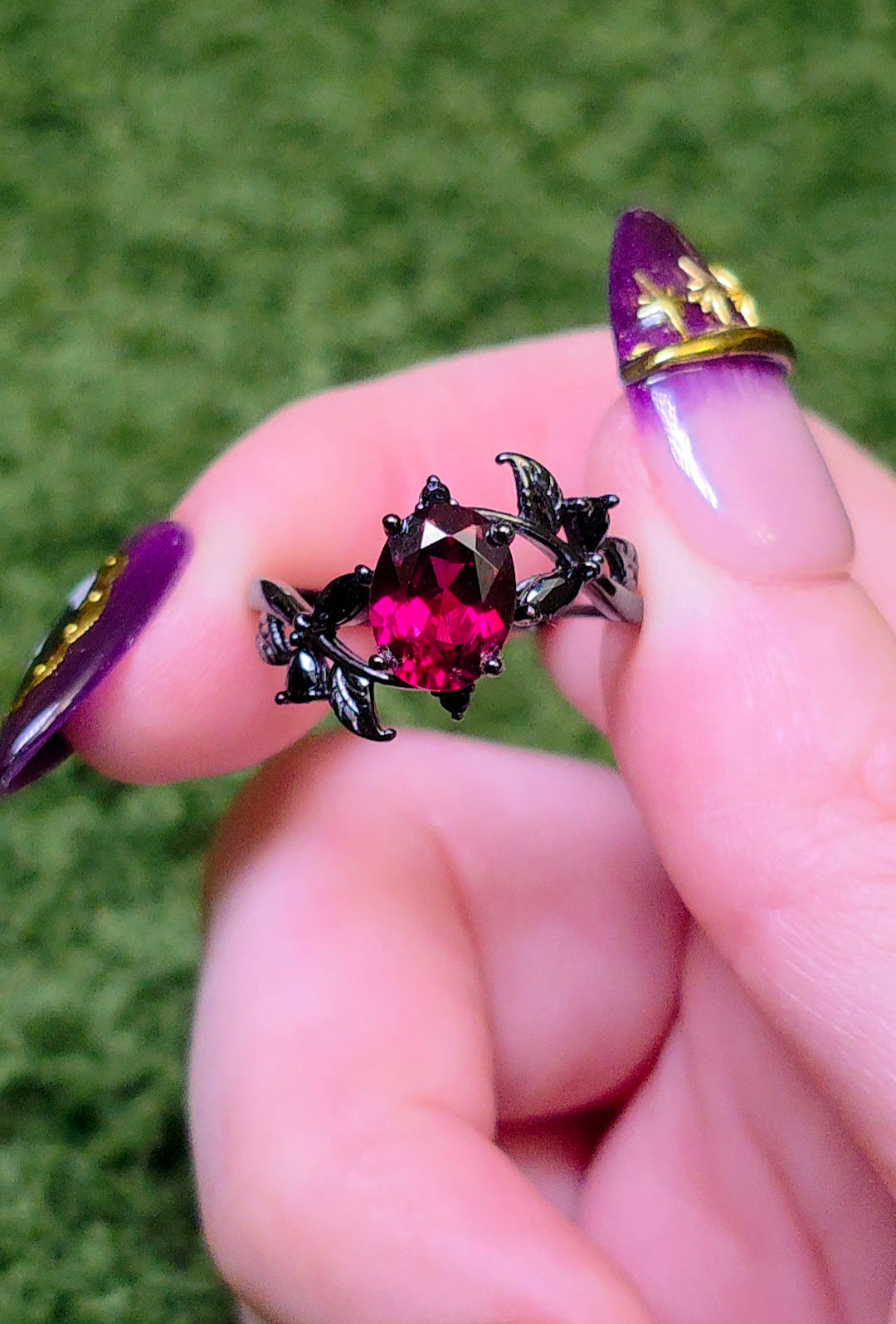 Purple Garnet Black Vine Ring