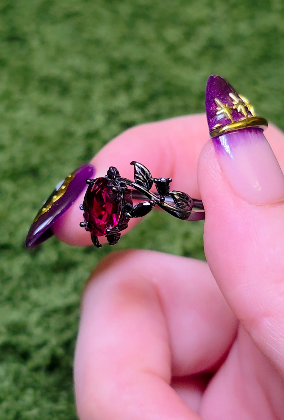 Purple Garnet Black Vine Ring