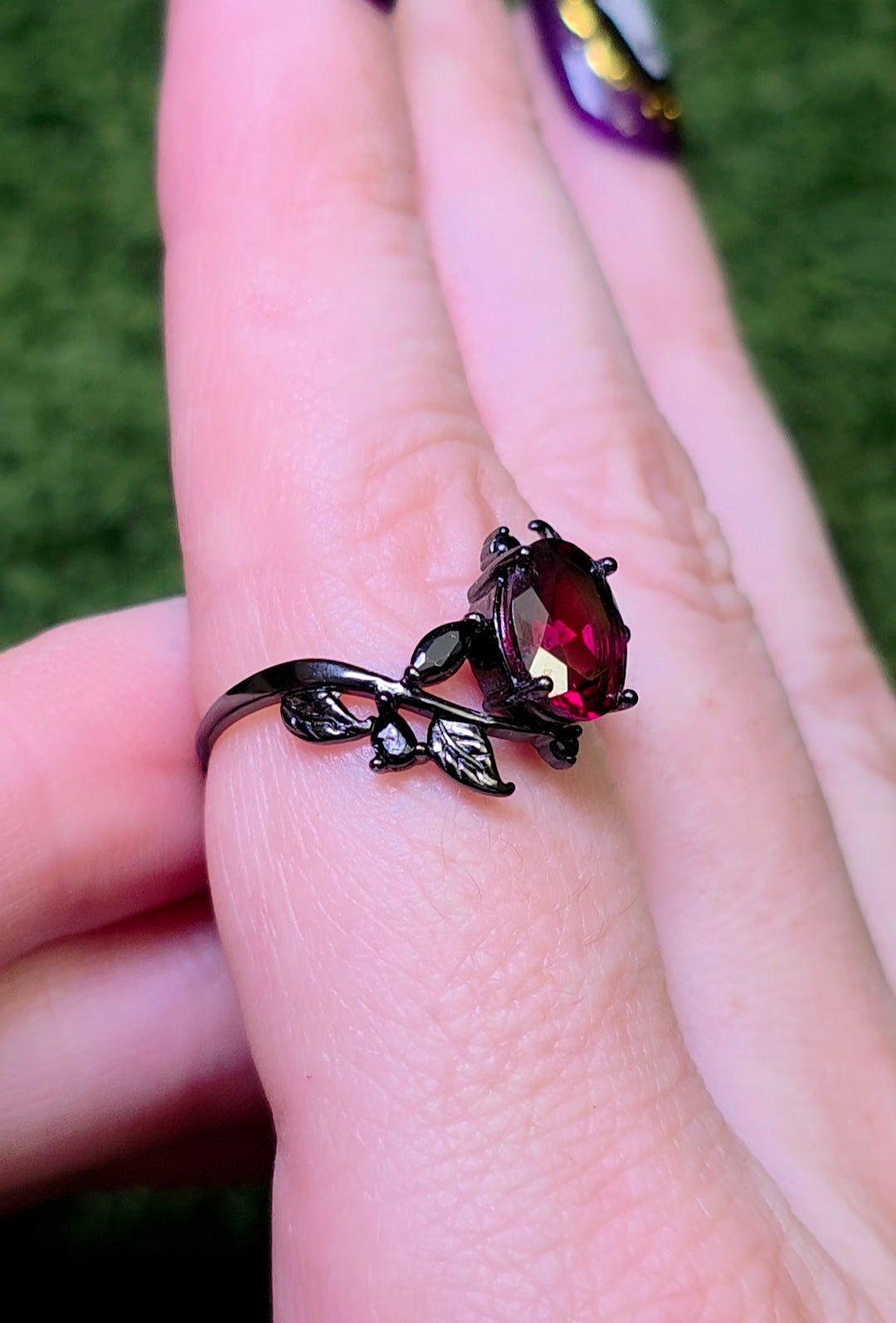 Purple Garnet Black Vine Ring