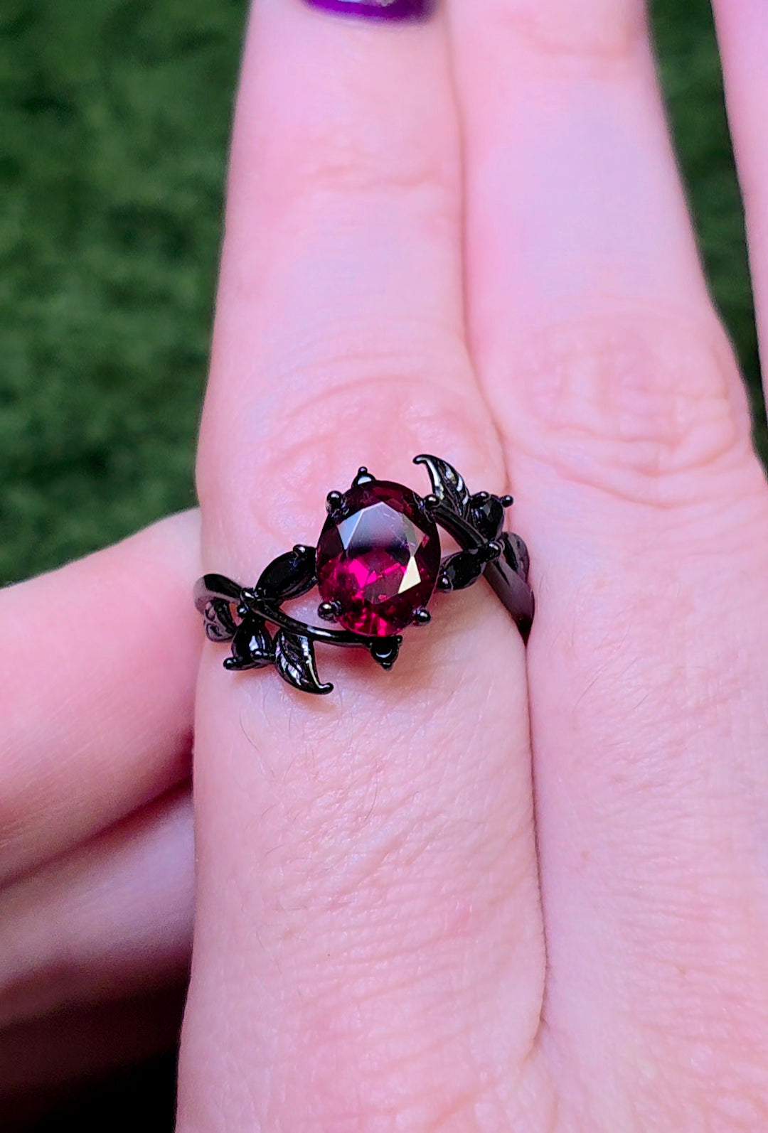 Purple Garnet Black Vine Ring