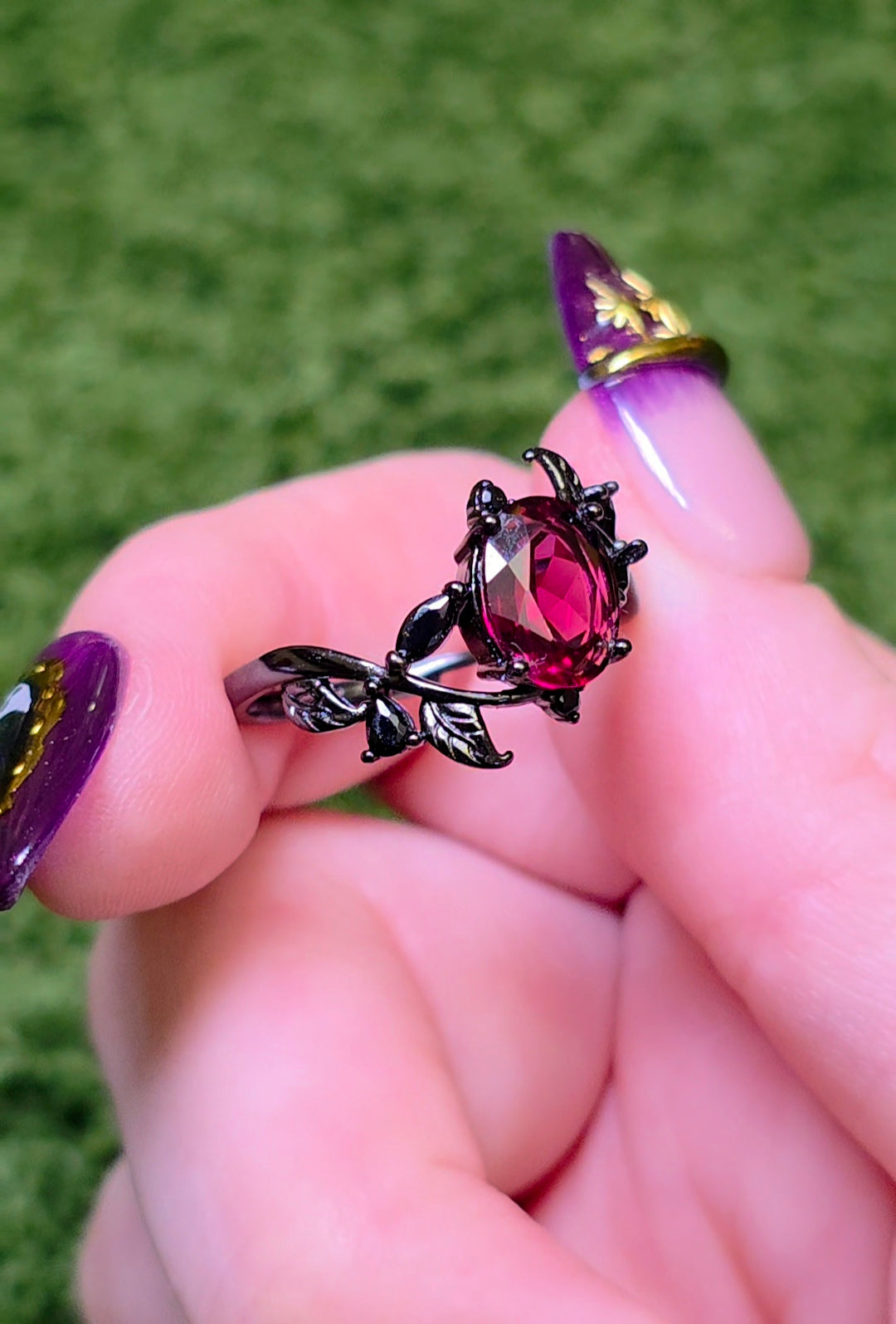 Purple Garnet Black Vine Ring