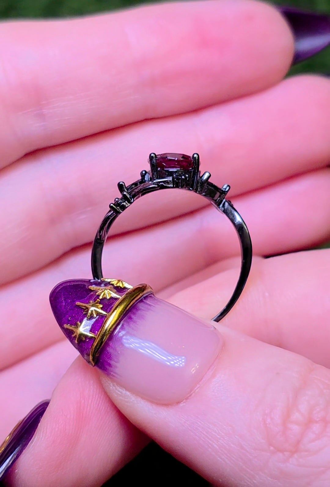 Purple Garnet Black Vine Ring