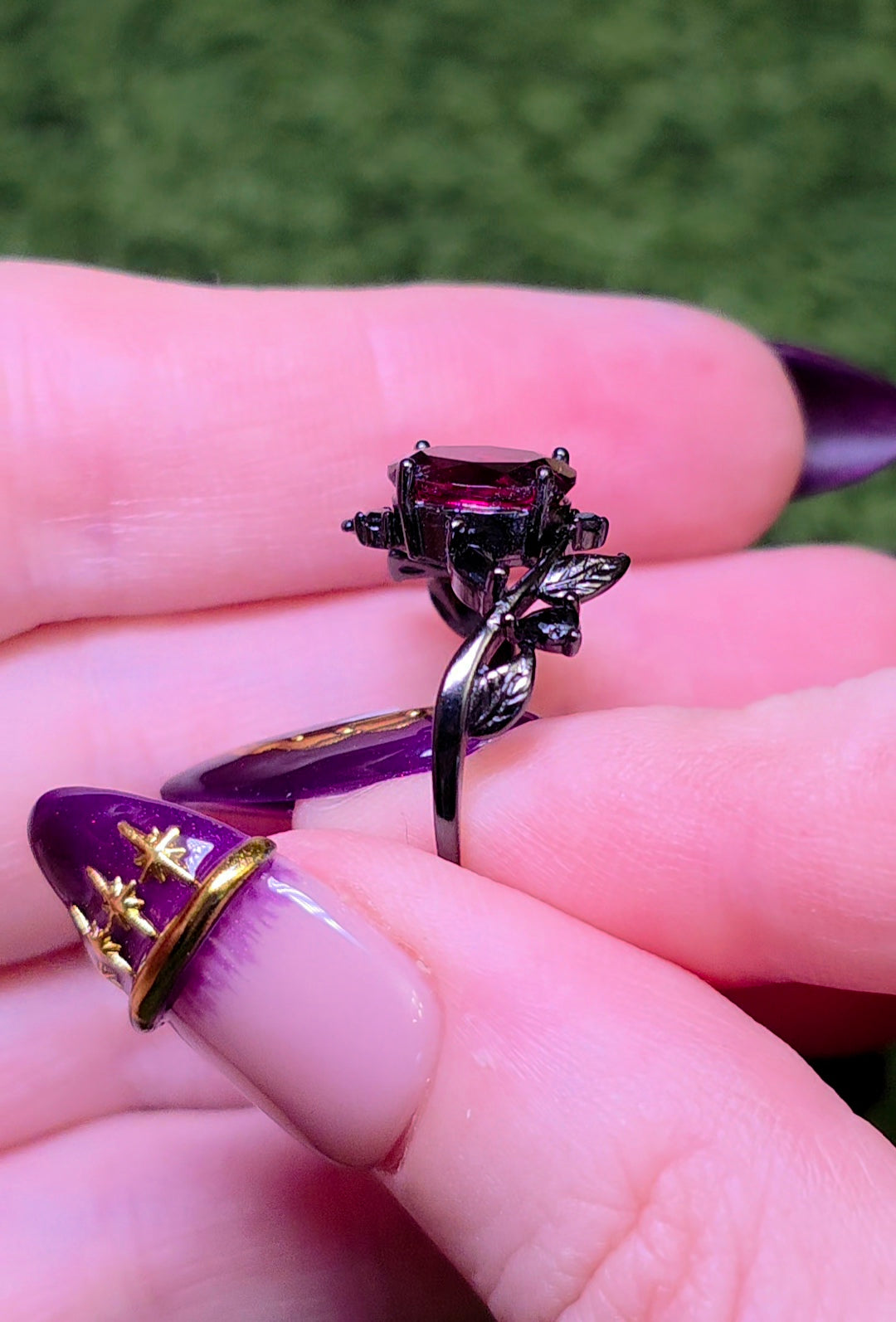 Purple Garnet Black Vine Ring