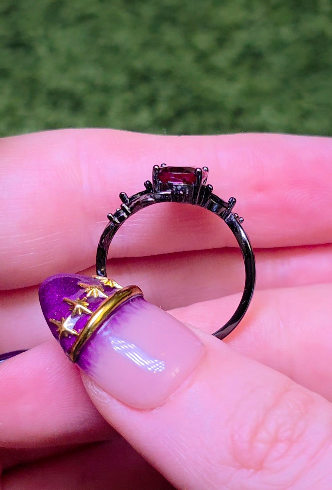 Purple Garnet Black Vine Ring