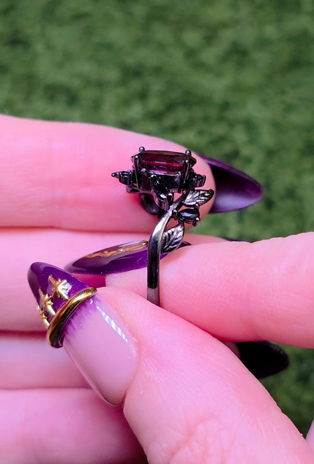 Purple Garnet Black Vine Ring