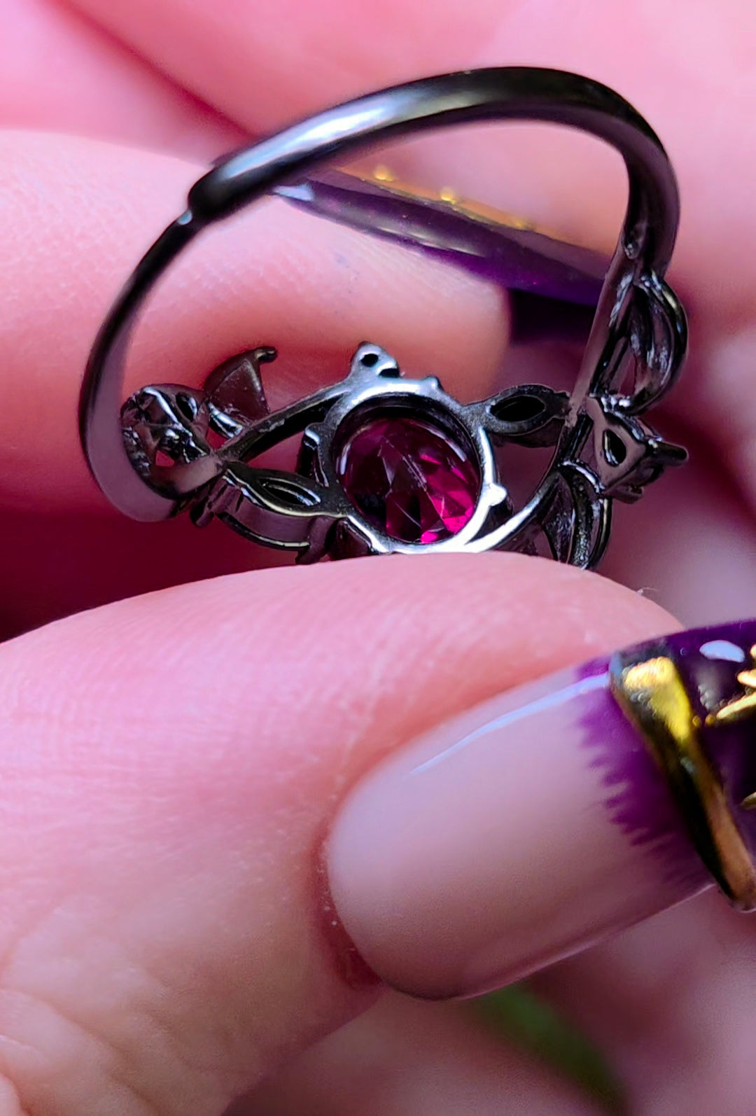 Purple Garnet Black Vine Ring
