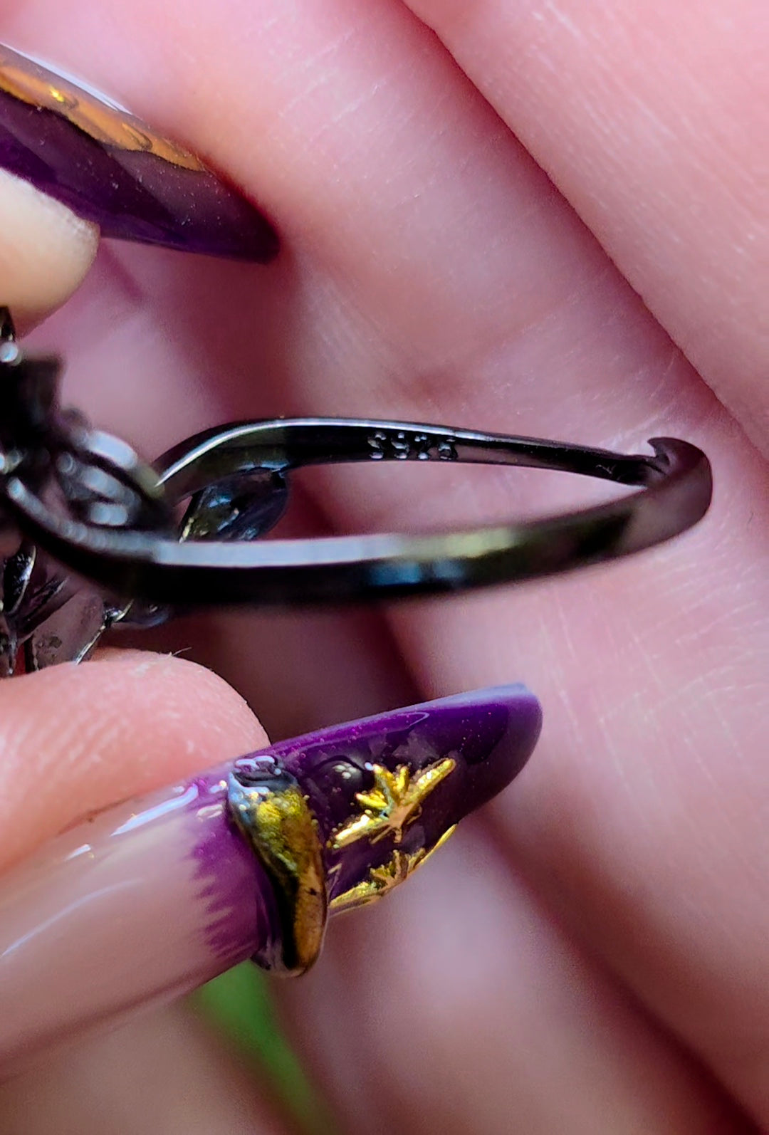 Purple Garnet Black Vine Ring