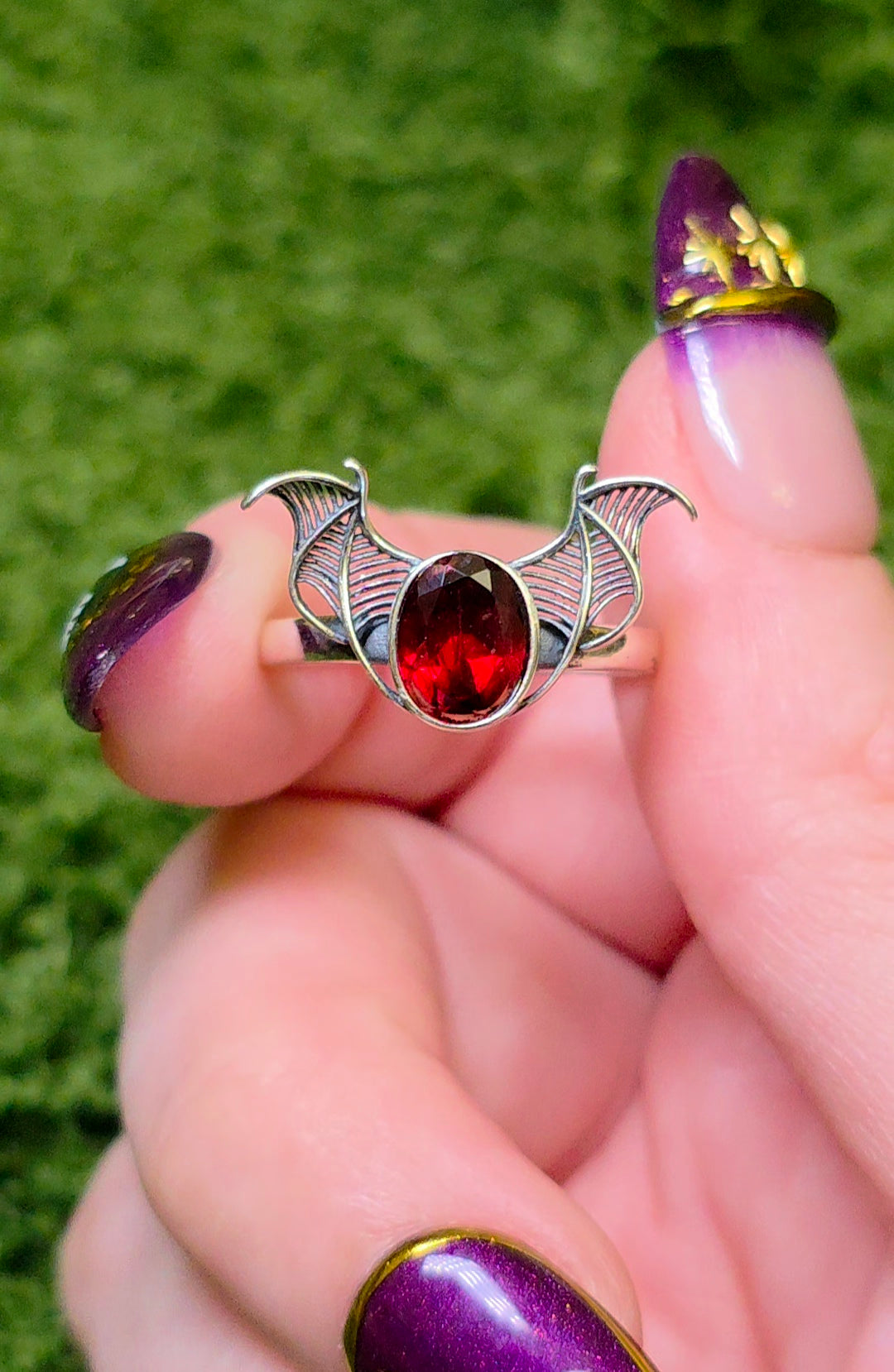 Red Garnet Bat Wing Ring