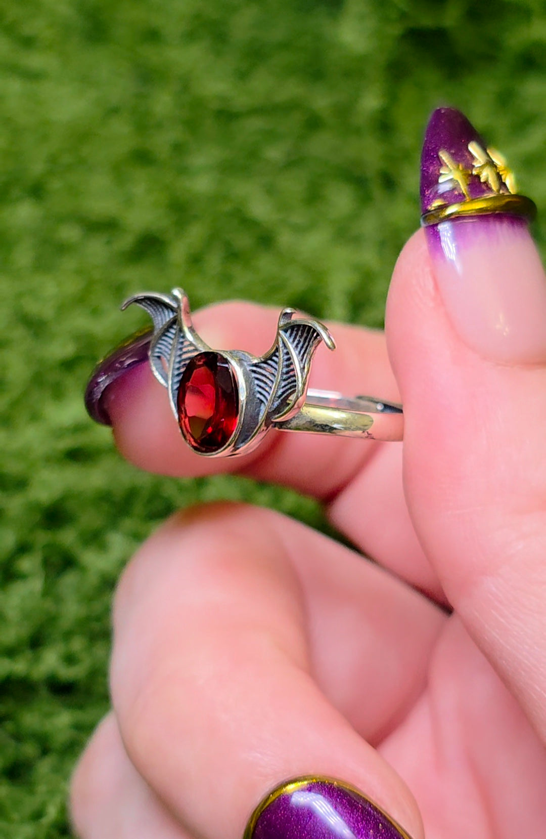 Red Garnet Bat Wing Ring