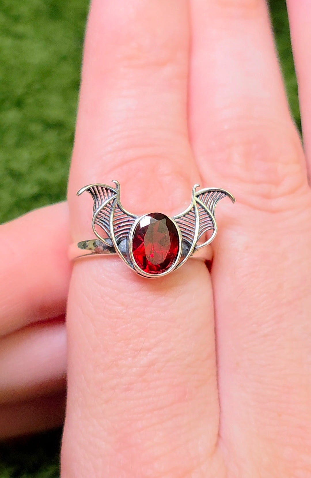 Red Garnet Bat Wing Ring