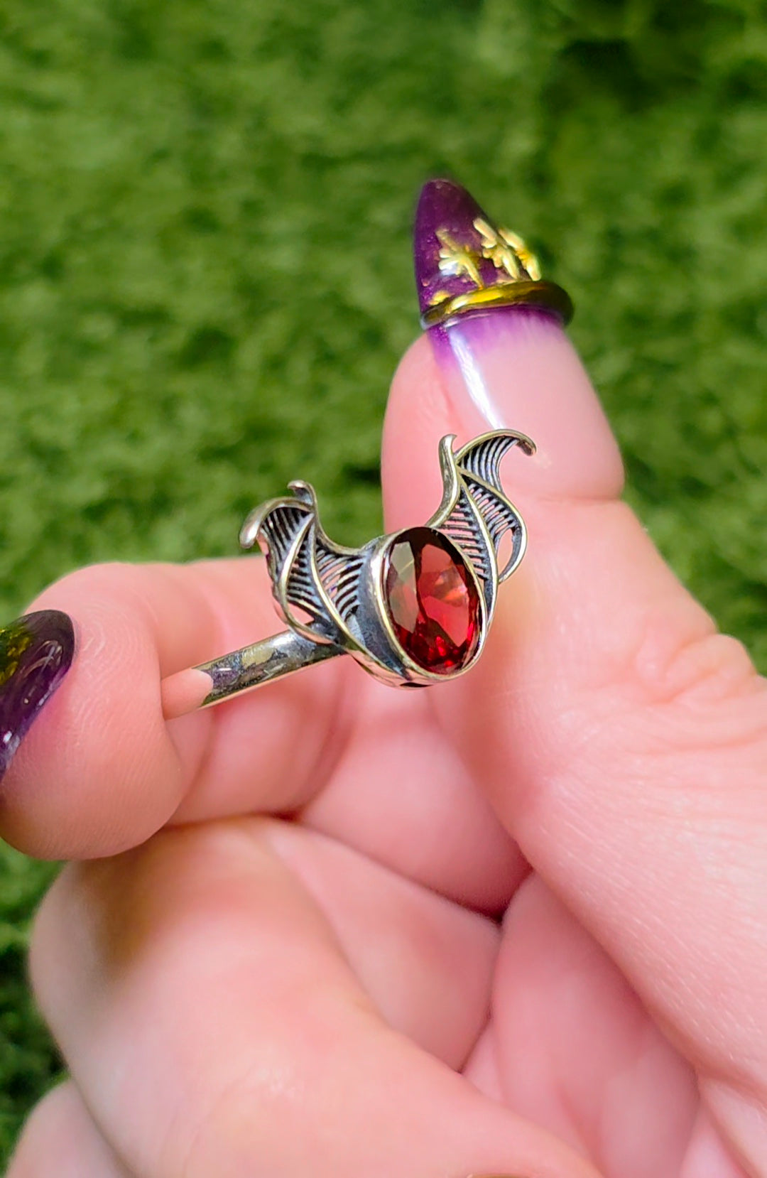 Red Garnet Bat Wing Ring