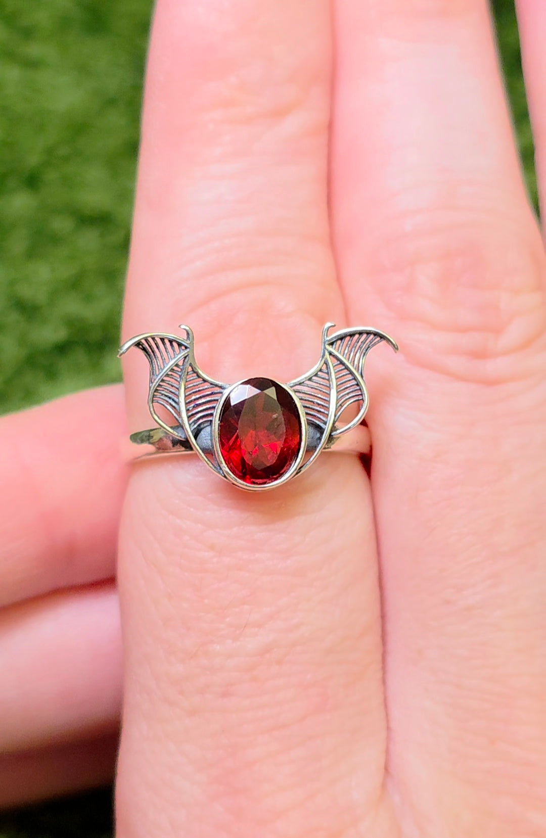Red Garnet Bat Wing Ring