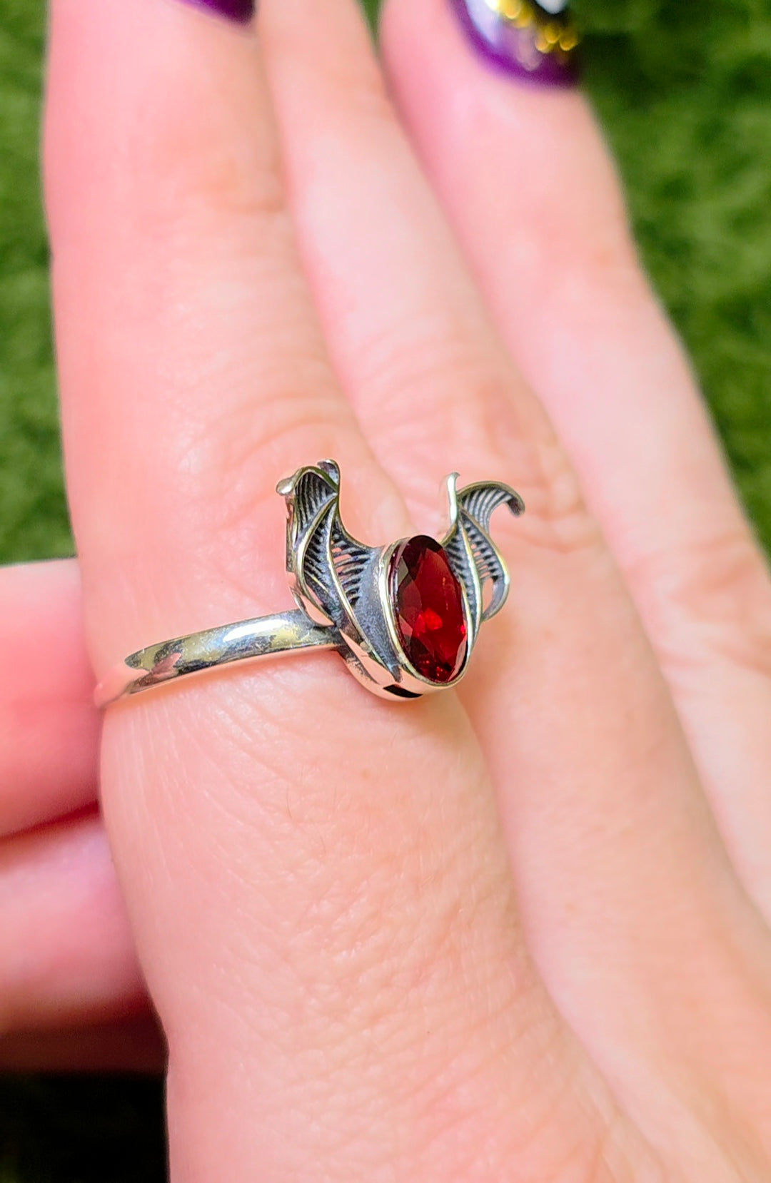 Red Garnet Bat Wing Ring