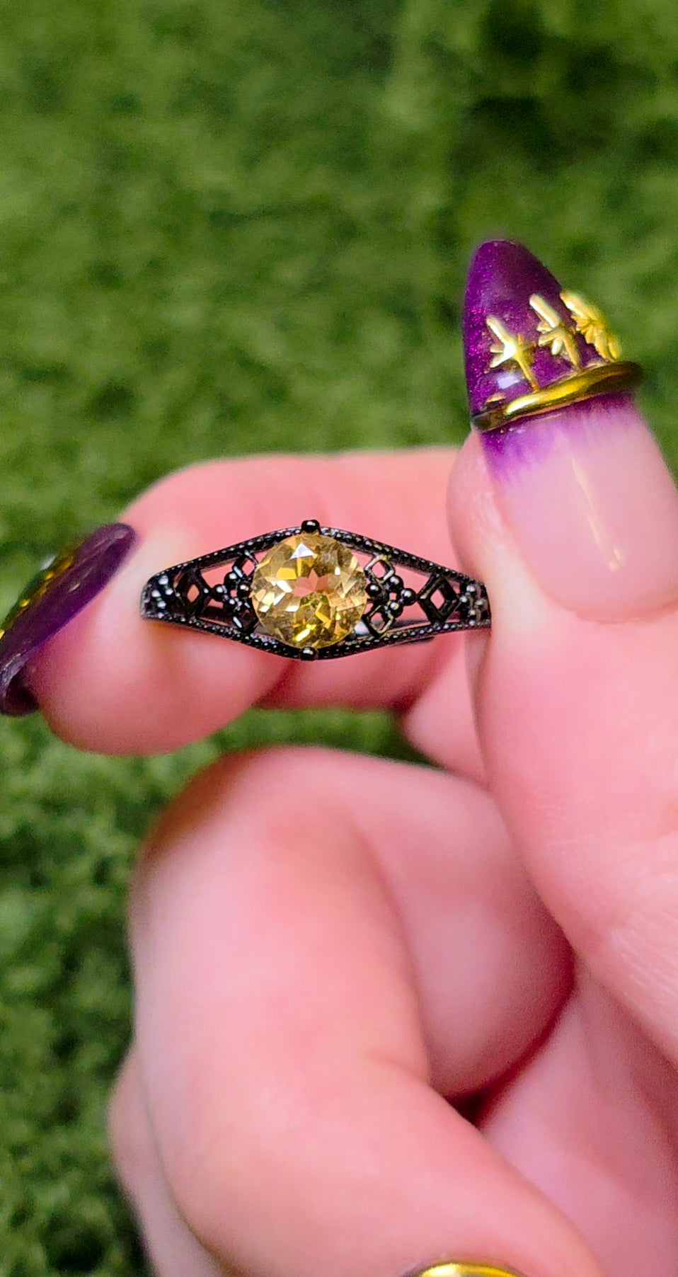 Citrine Black Filigree Ring