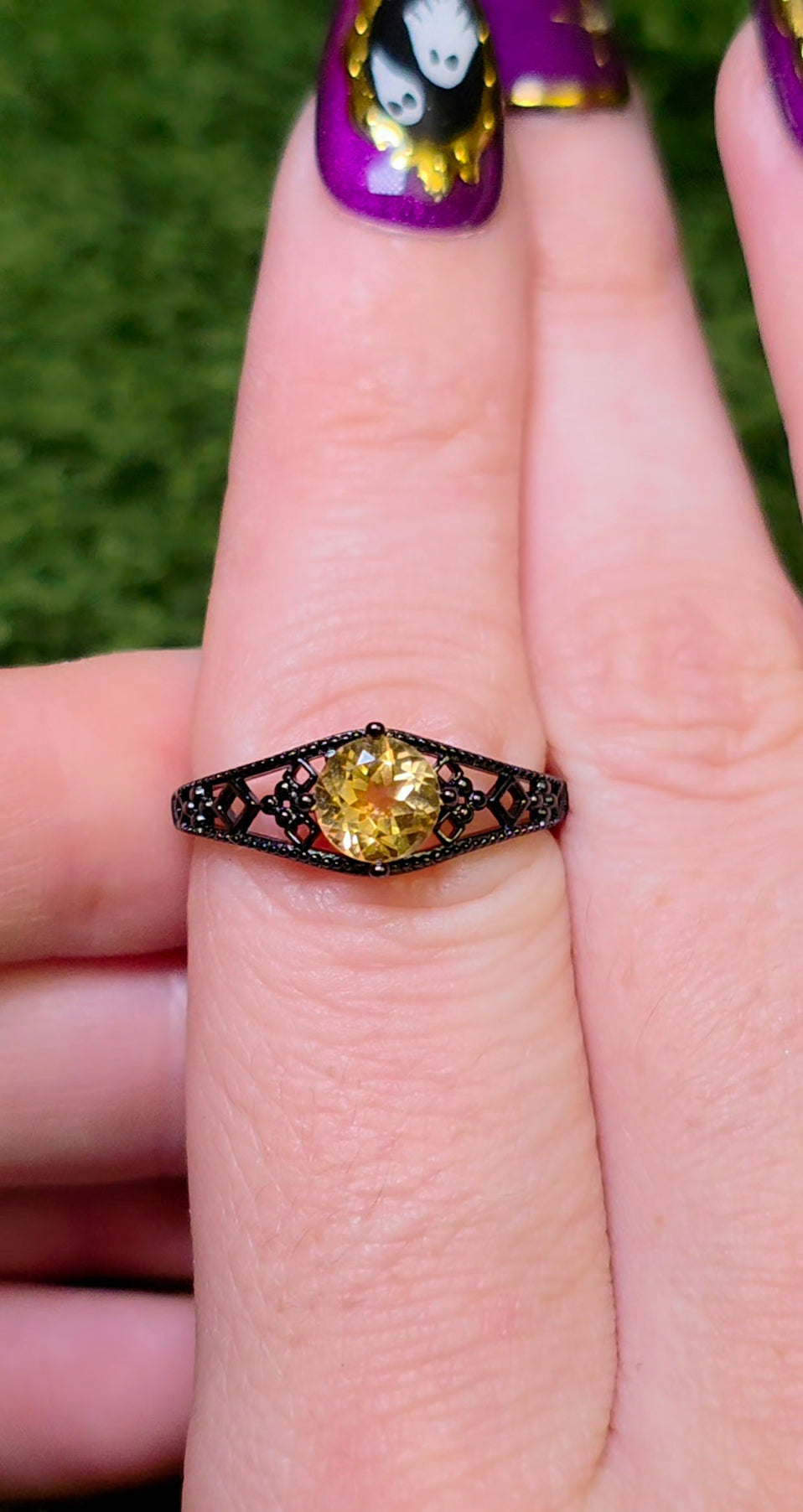 Citrine Black Filigree Ring