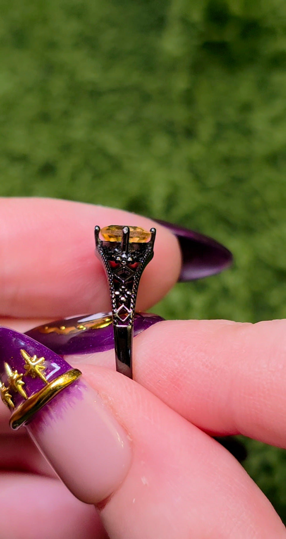 Citrine Black Filigree Ring