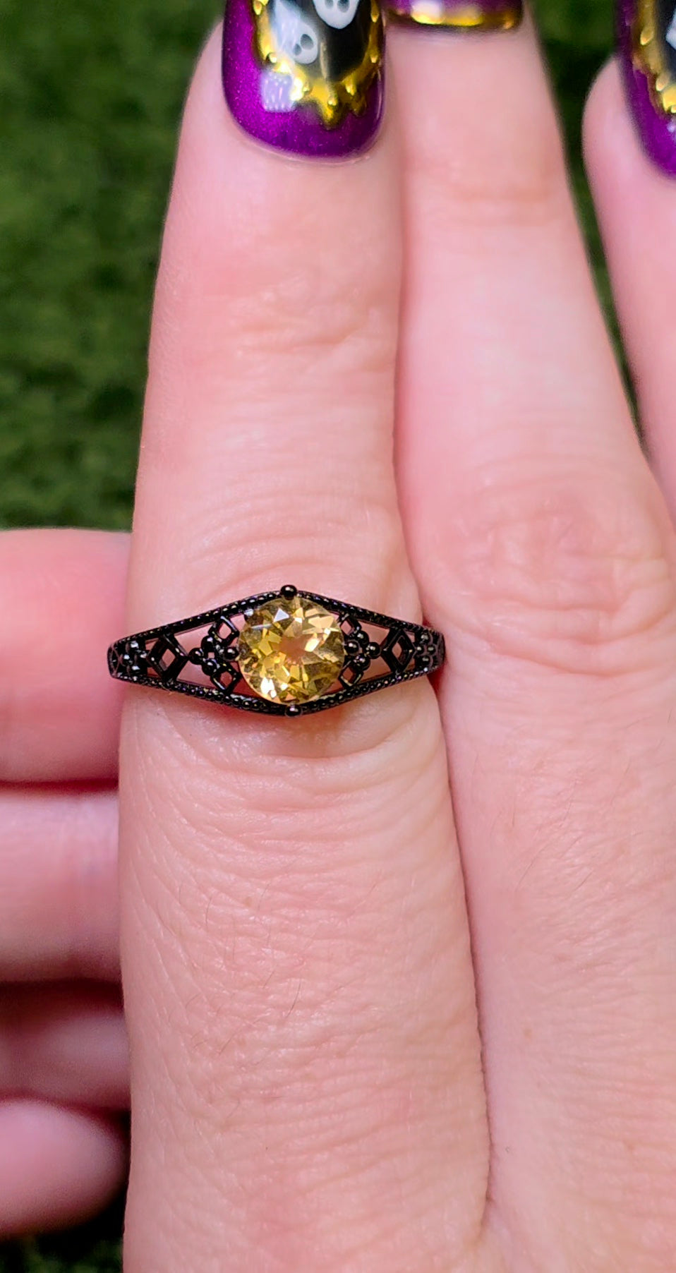Citrine Black Filigree Ring