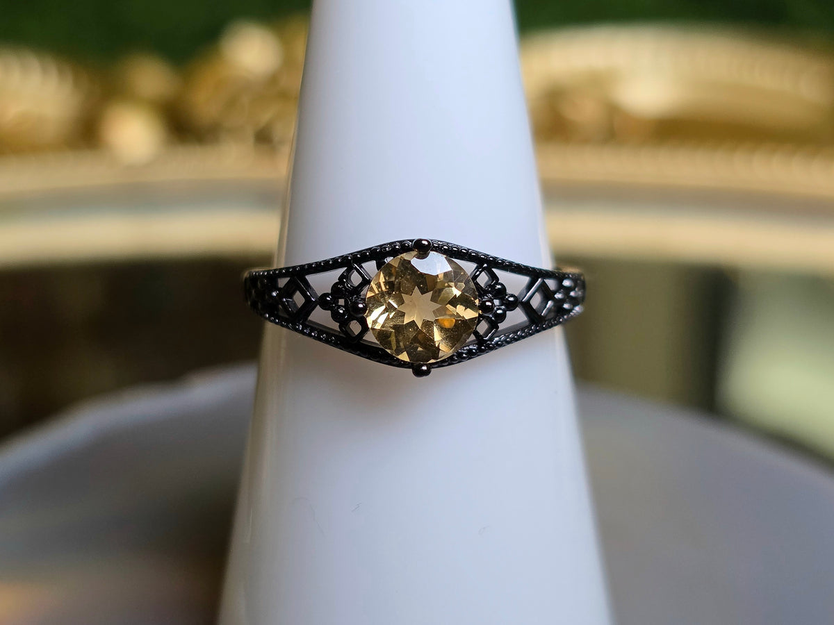 Citrine Black Filigree Ring