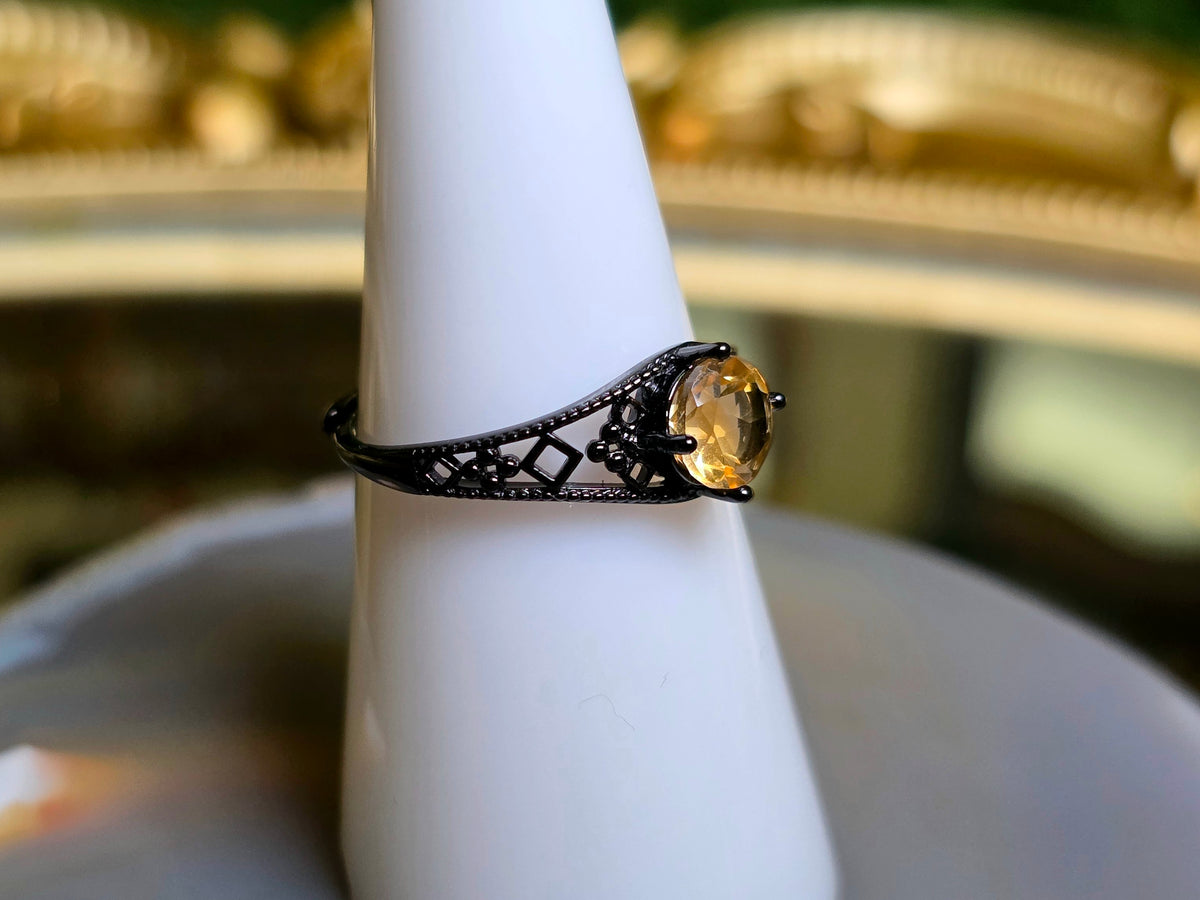 Citrine Black Filigree Ring